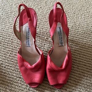 Coral Manila Blahnik Slingback Sandal 38